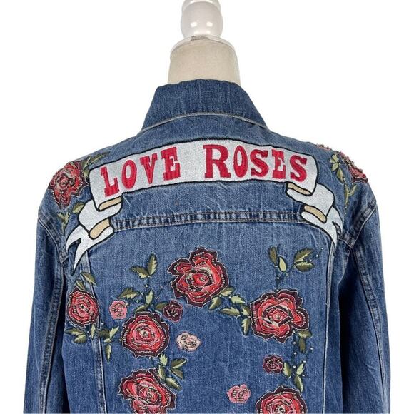 Zara Denim Embroidered Love Roses Oversized Jeans Denimwear Jacket Size Small - Picture 11 of 16